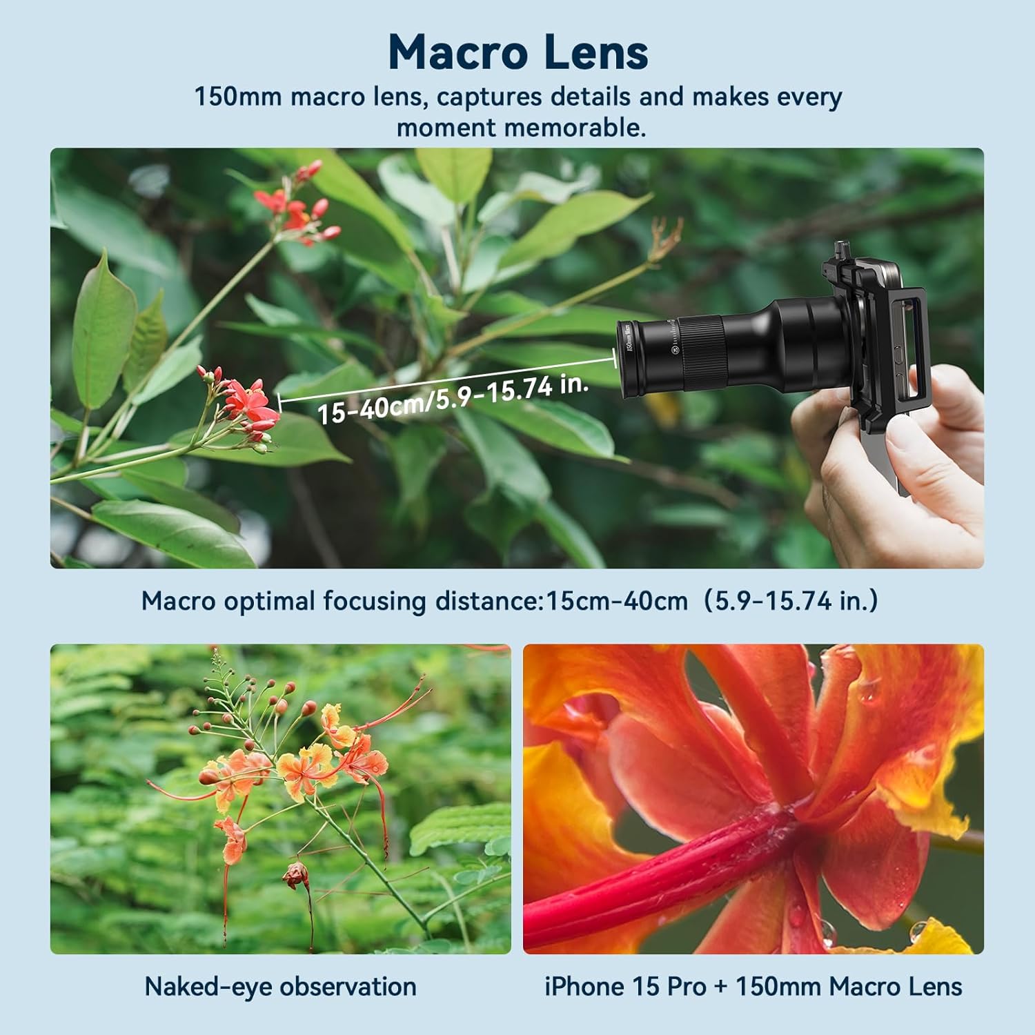 Evil eye 2 in 1 Phone Camera Lens Kit, 6X Telephoto Lens & 150mm Macro Lens with Universal Lens Clip, Phone Lens Attachment for iPhone and Andriod - Image 3