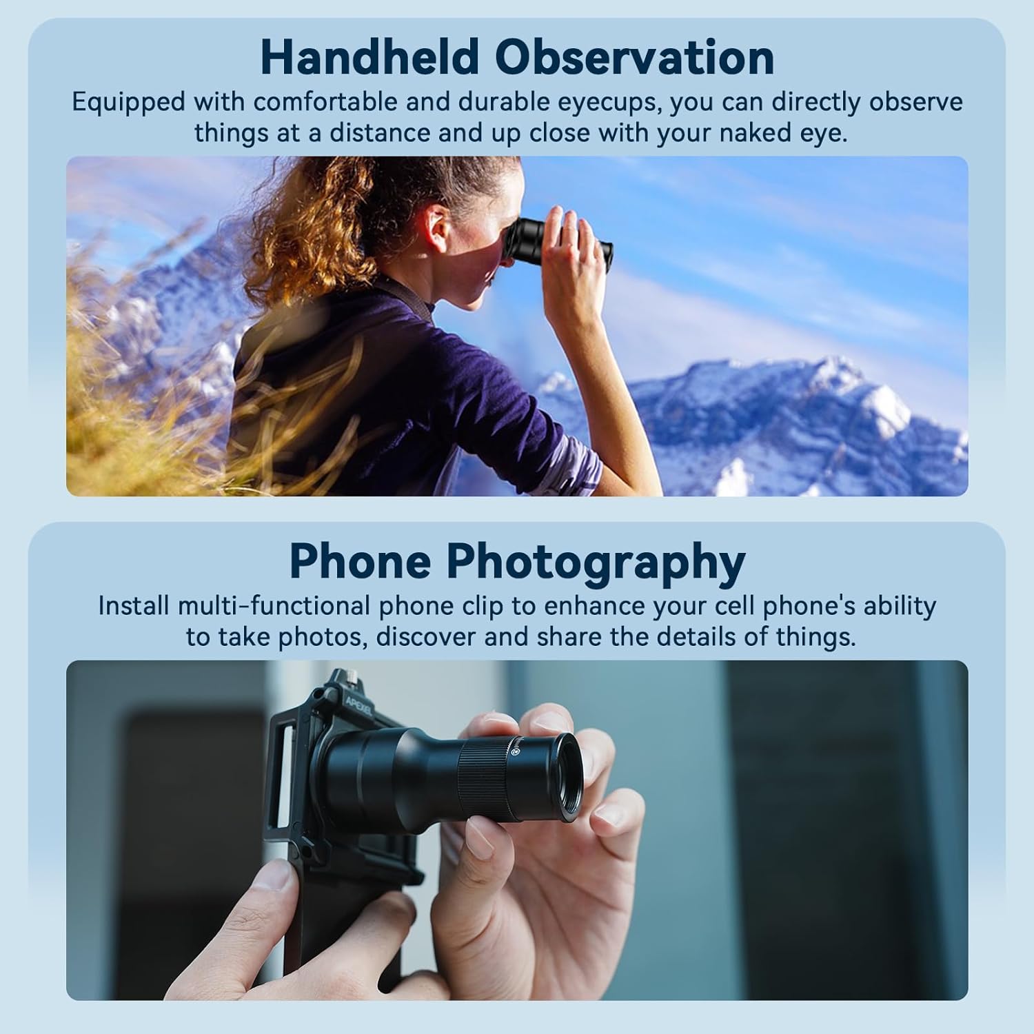 Evil eye 2 in 1 Phone Camera Lens Kit, 6X Telephoto Lens & 150mm Macro Lens with Universal Lens Clip, Phone Lens Attachment for iPhone and Andriod - Image 4